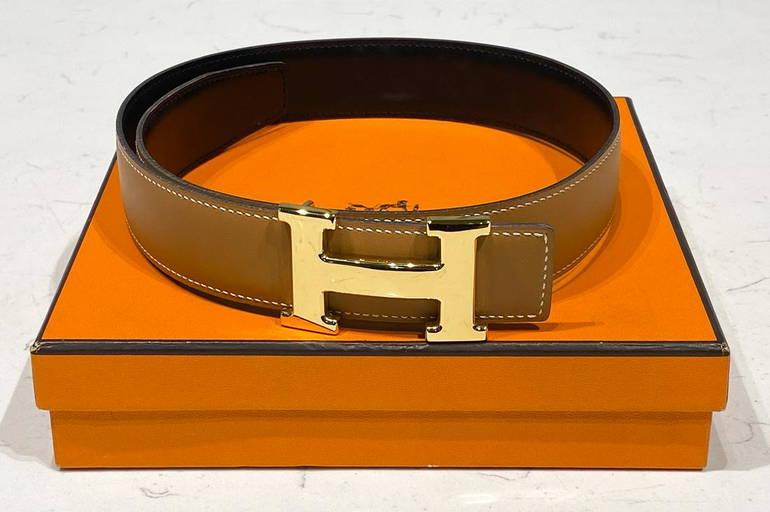 Hermes Belt Men's Constance Size 95 H Buckle Box Calf Muffler/Leather