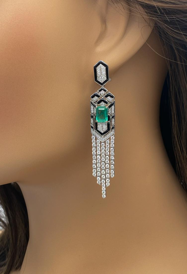 Cartier Style Emerald, Diamond And Onyx Earrings (1 of 4)