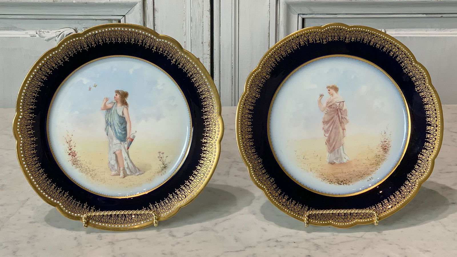 Pair Sevres Style Porcelain Cabinet Plates (1 of 7)