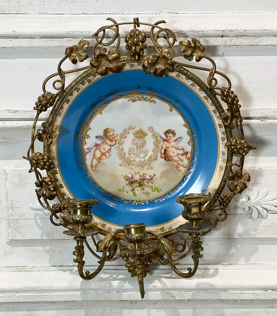 Gilt Bronze And Sevres Style Porcelain Sconce (1 of 10)