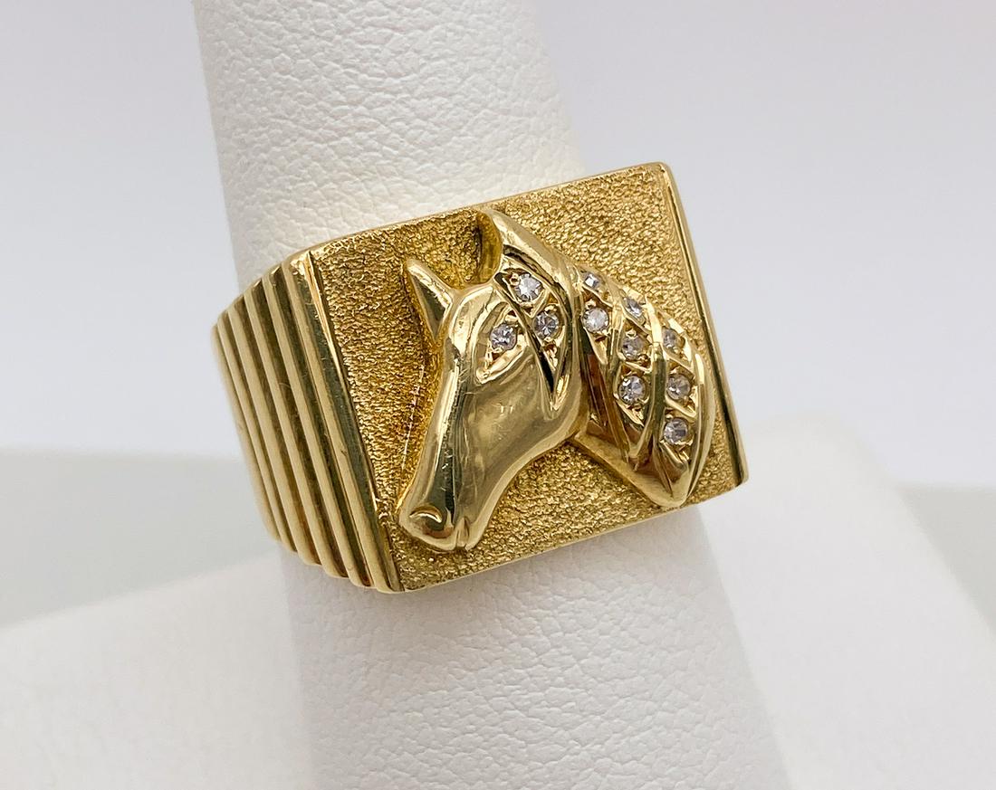 Gold And Diamond Horsehead Signet Ring (1 of 3)