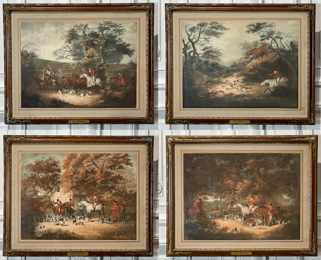 Four Fox Hunting Scene Aquatint Prints (1 of 15)