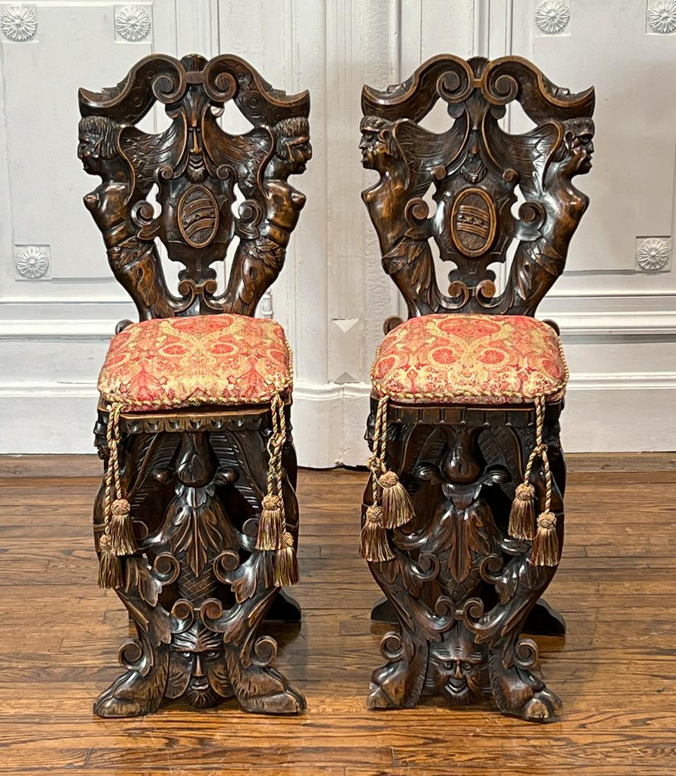 Pair Italian Carved Wood Hall Chairs (1 of 9)