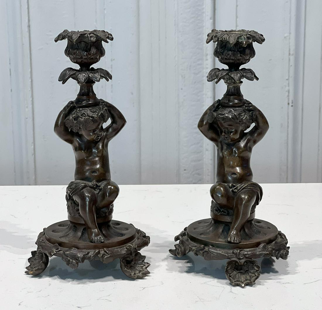 Pair French Bronze Putto Candelabra (1 of 5)