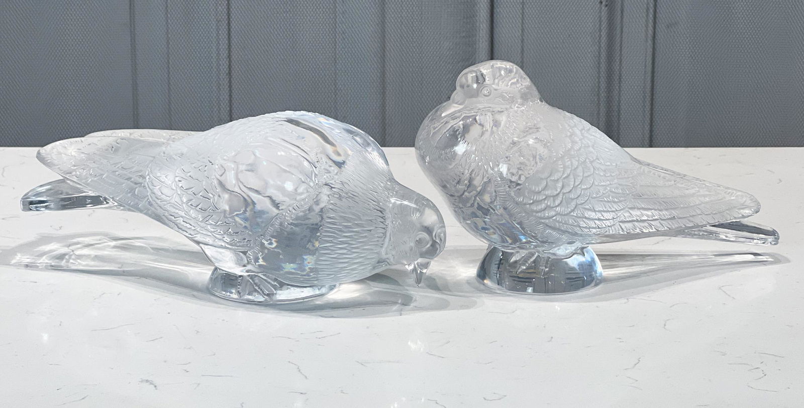 Pair Large Lalique Glass Pigeons (1 of 8)