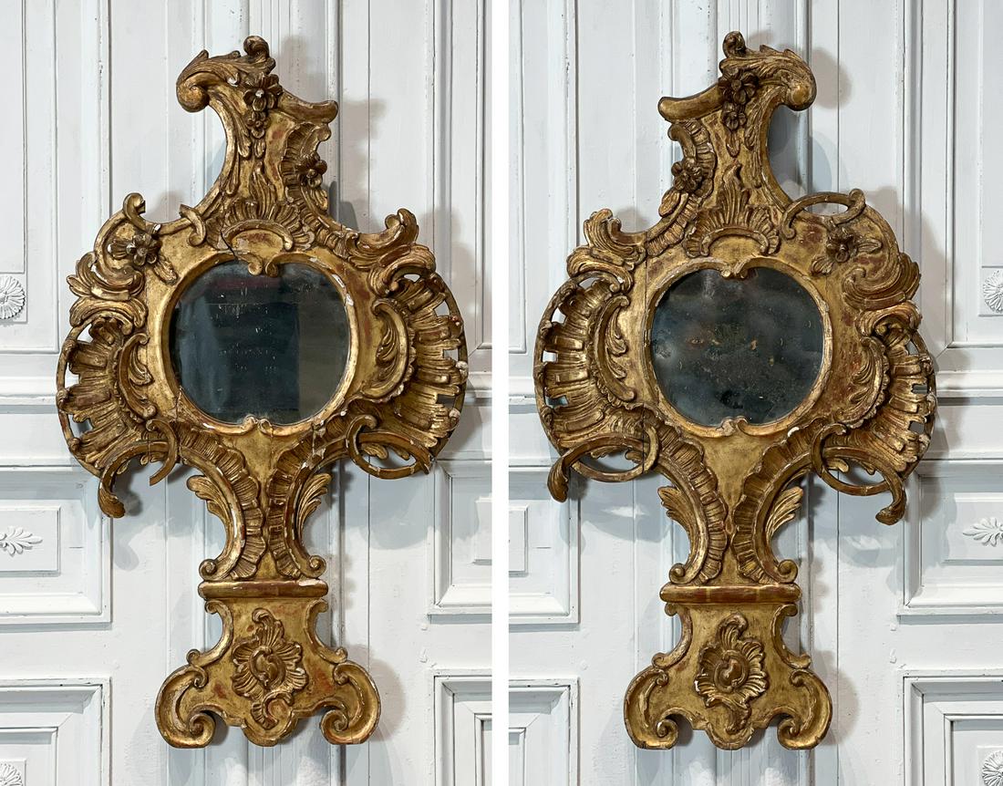 Pair Italian Rococo Giltwood Mirrors (1 of 12)