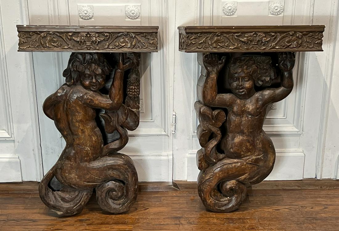 Pair Italian Walnut Hanging Consoles (1 of 10)