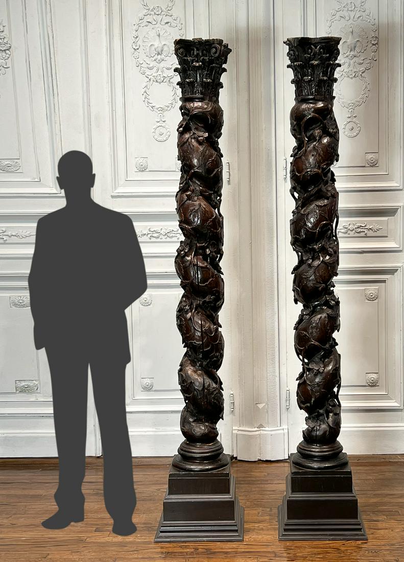 Pair Baroque Style Carved Wood Columns (1 of 13)