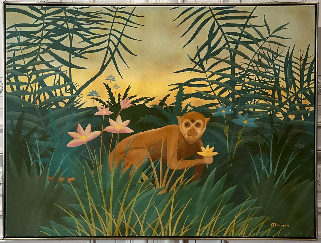 Monkey With A Flower Oil On Canvas Painting (1 of 9)