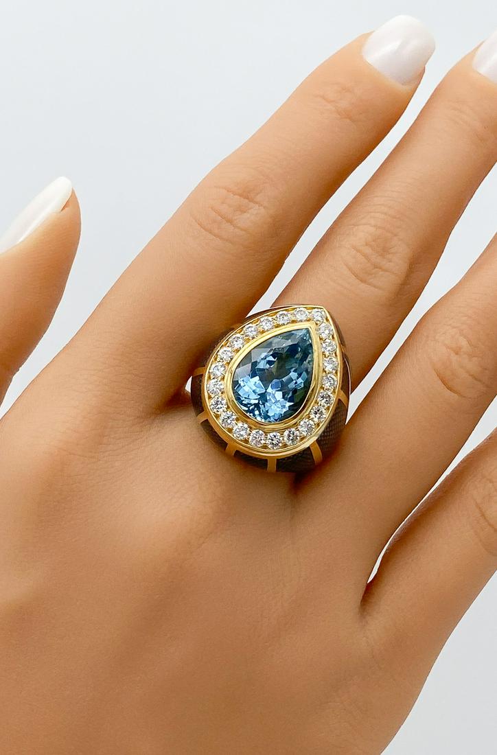 De Vroomen Aquamarine And Diamond Enamel Ring (1 of 8)