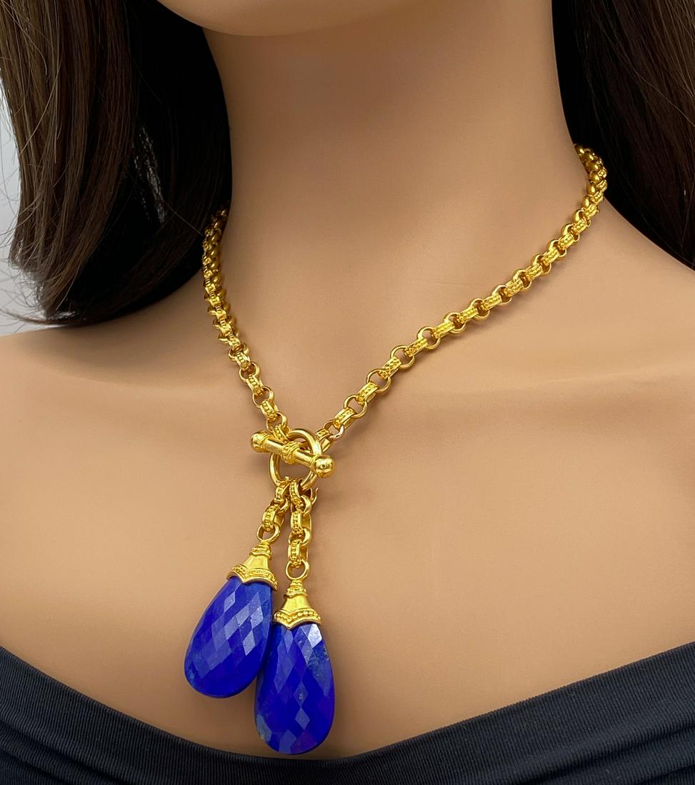 Carolyn Tyler Lapis And Gold Link Necklace (1 of 8)