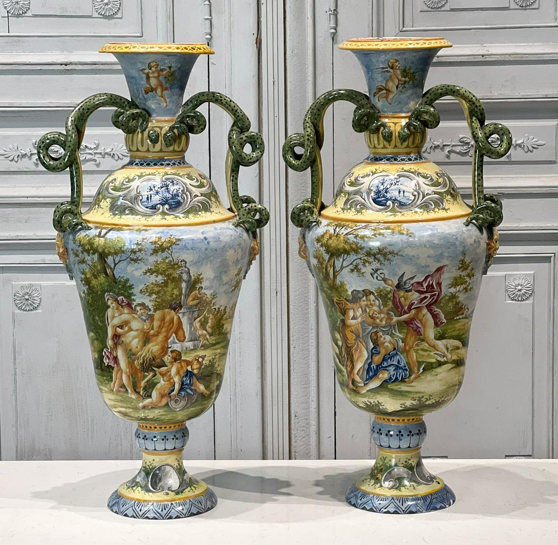 Pair Large Majolica Urns (1 of 18)