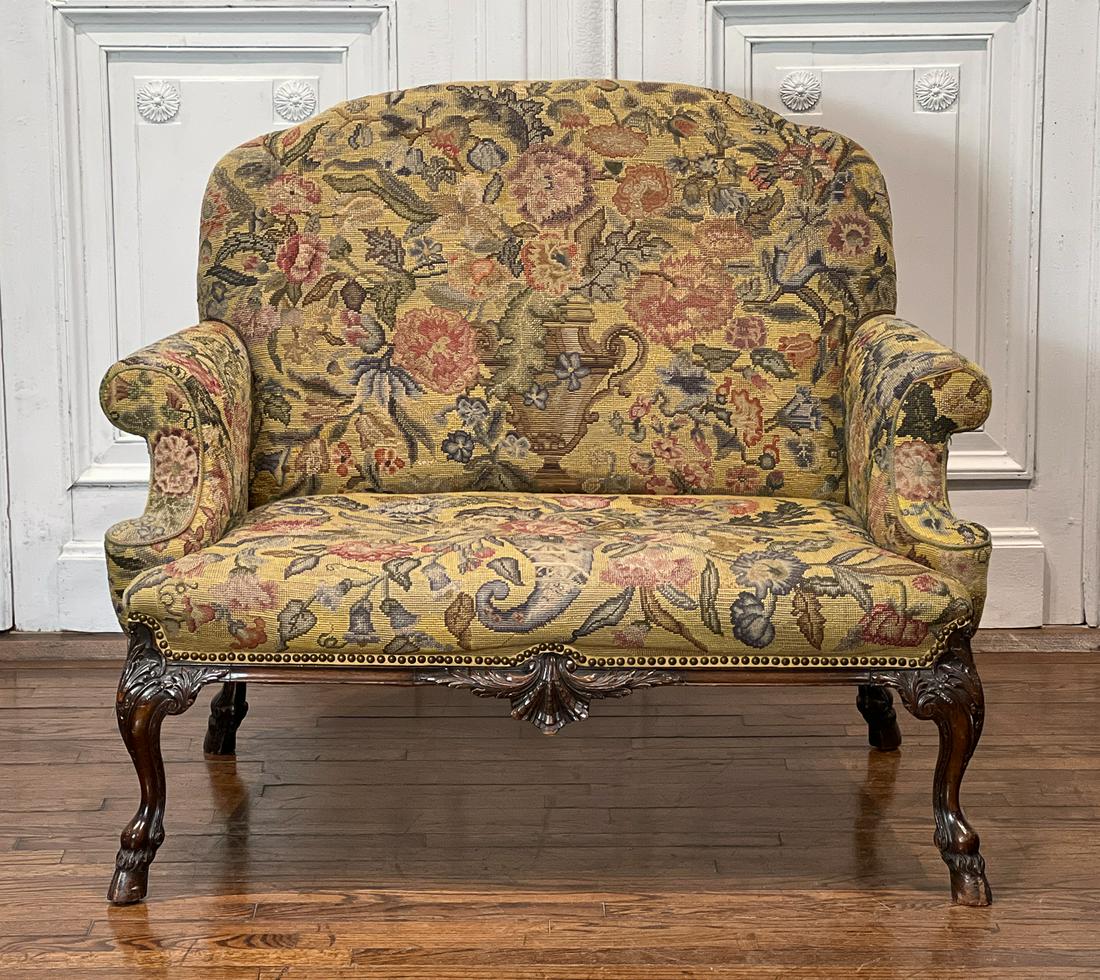 English Needlepoint Upholstered Settee (1 of 8)
