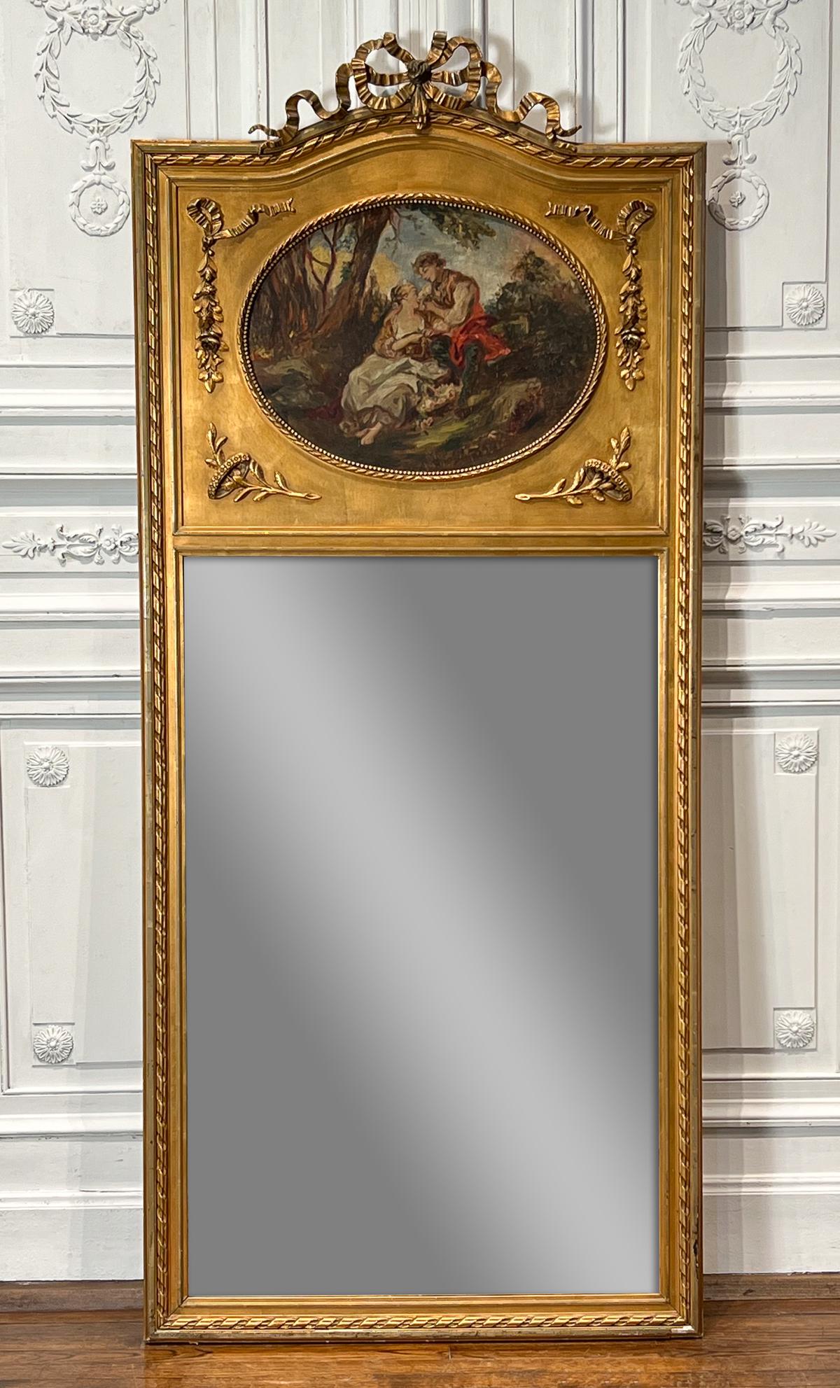 Louis XVI Style Giltwood Trumeau Mirror (1 of 8)