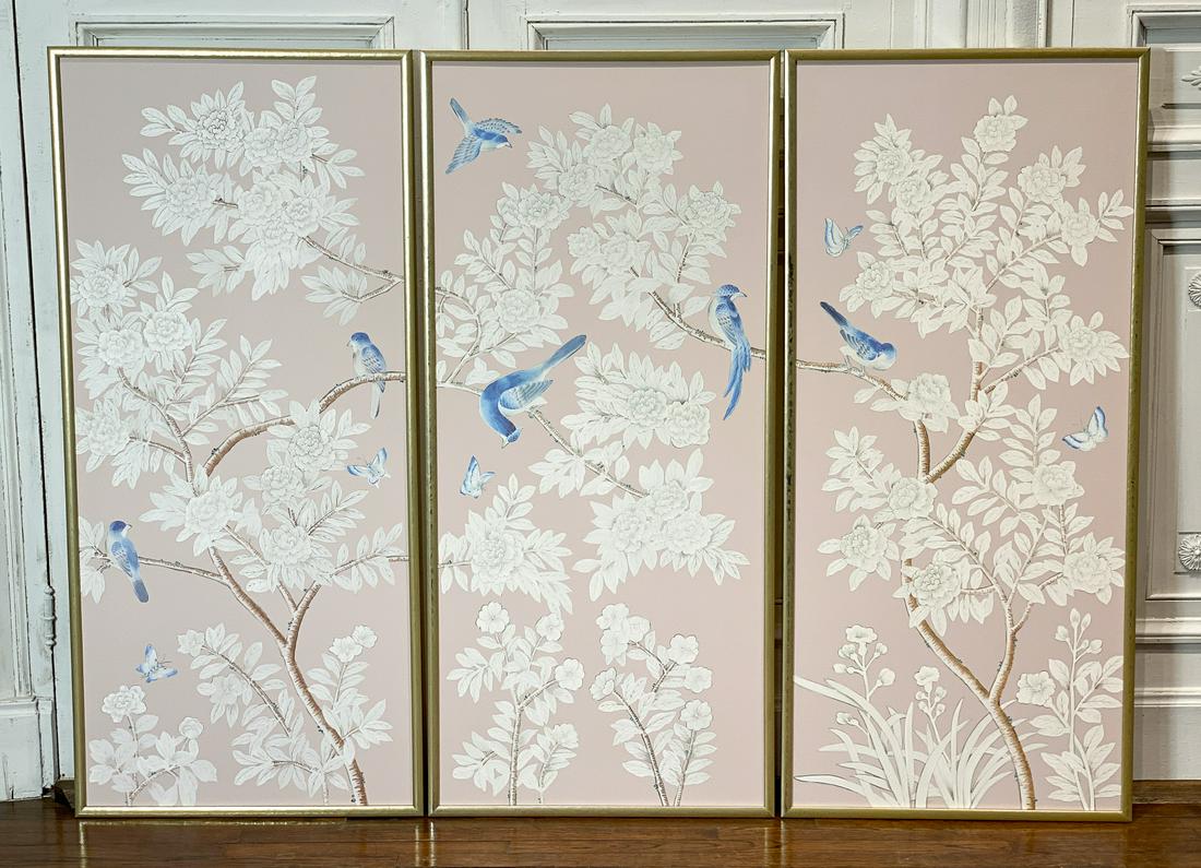Chinoiserie Style Triptych Painting (1 of 6)