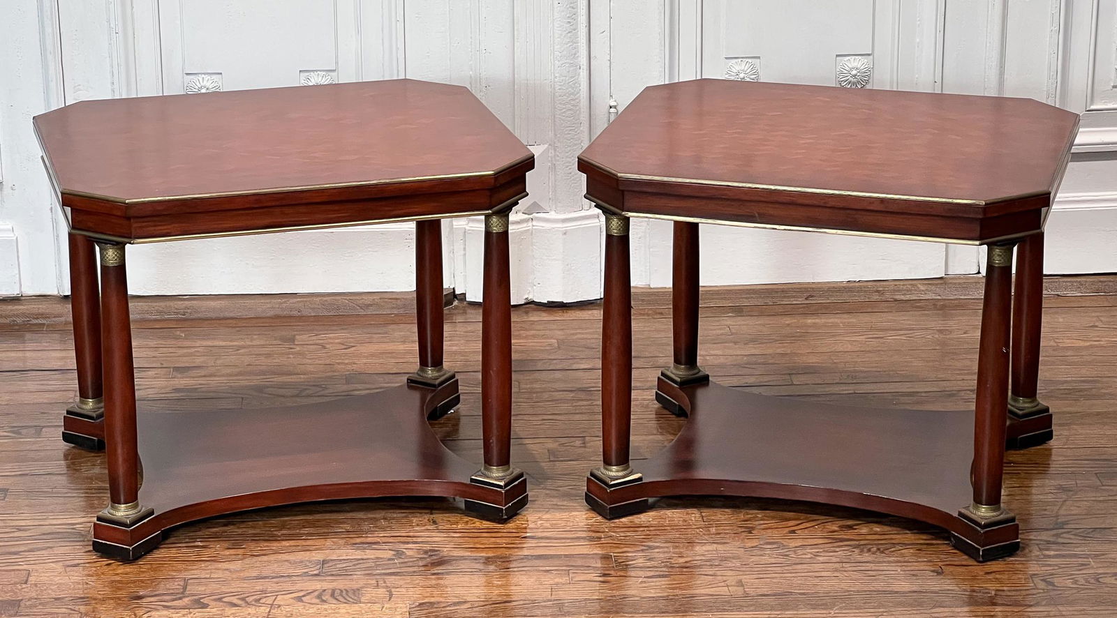 Pair Empire Style Gilt Parquetry Side Tables (1 of 12)