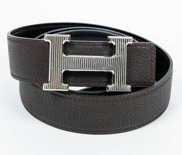 Hermes Constance Belt 80: Black/Chocolate Box/Togo Leather And Silver Tone Hardware. 80cm. Condition Commensurate With Age And Use. See Photos For Additional Condition Information.