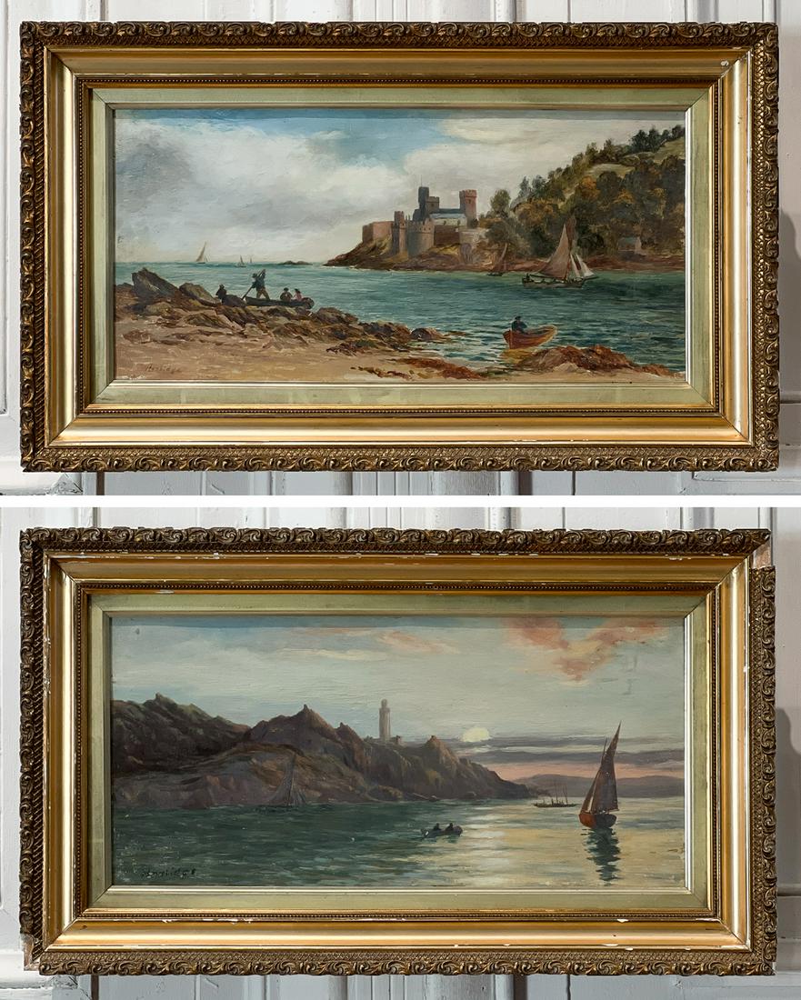 Pair British Harbor Scene Paintings (1 of 15)