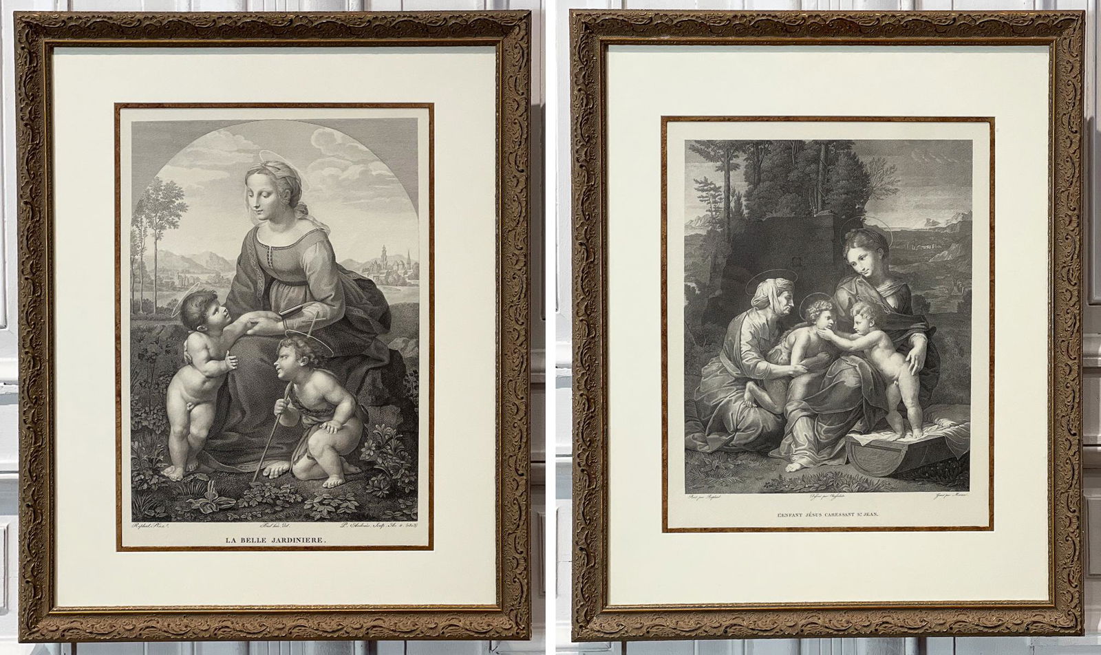 Two Madonna And Child Engravings: After Raphael, 20th Century Impressions On Rag Paper From 18th Century Plates, Largest Sight 21 X 15.5 Inches, Both Gilt Wood Frames, 30 X 24.25 X 1. See Photos For Additional Condition Information.