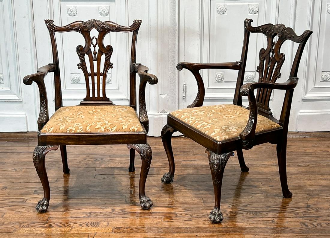 Pair Chippendale Style Mahogany Armchairs (1 of 8)