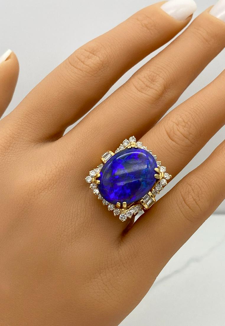 Black Opal Cabochon And 14k Gold Ring (1 of 5)