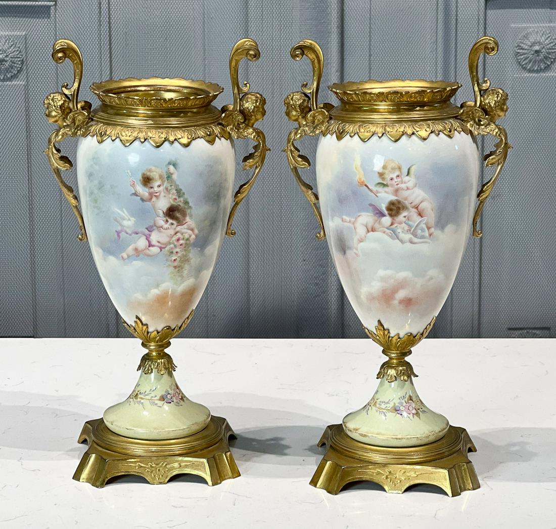 Pair Sevres Style Porcelain Urns (1 of 7)