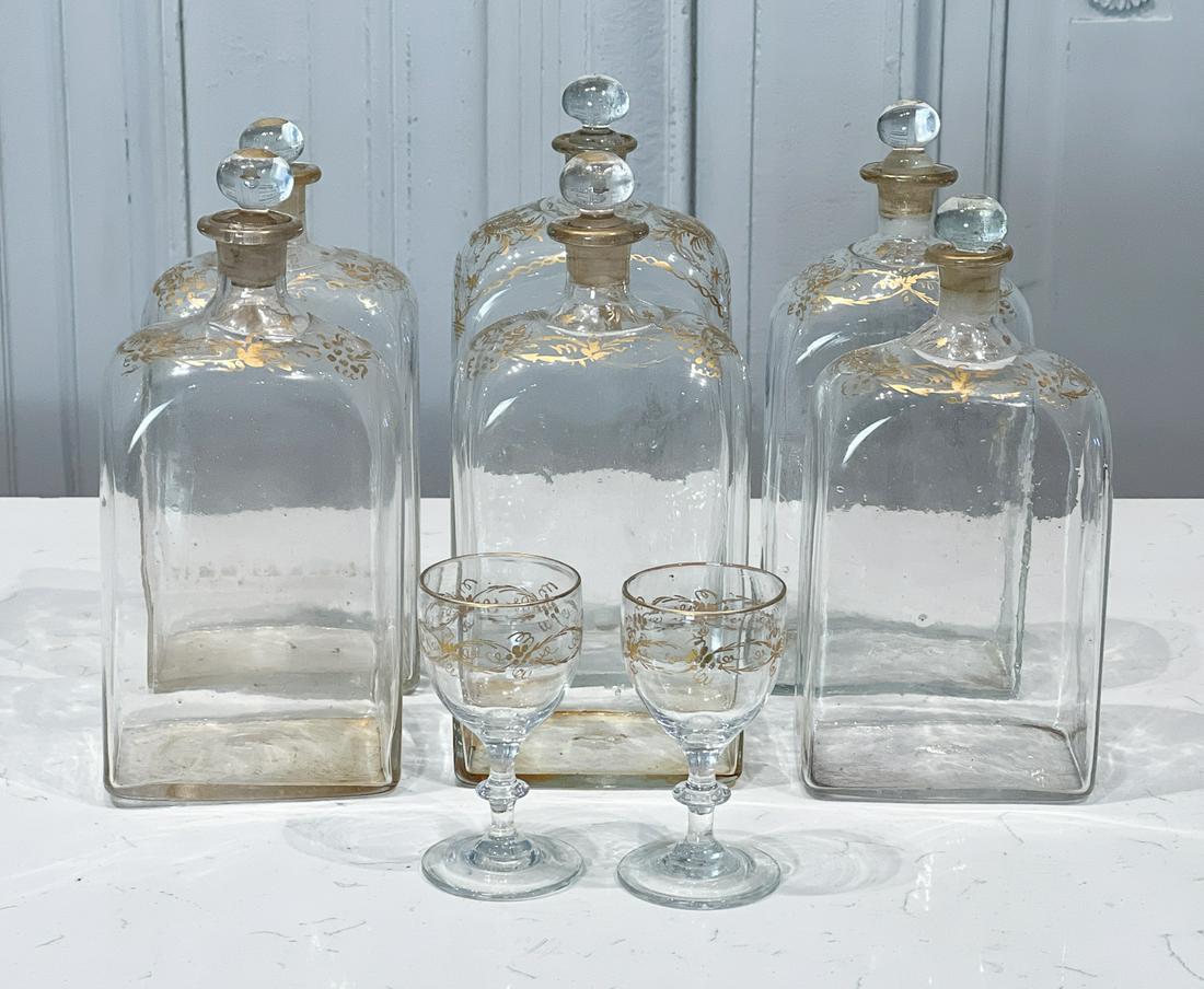 Six Antique Blown Glass Decanters (1 of 8)