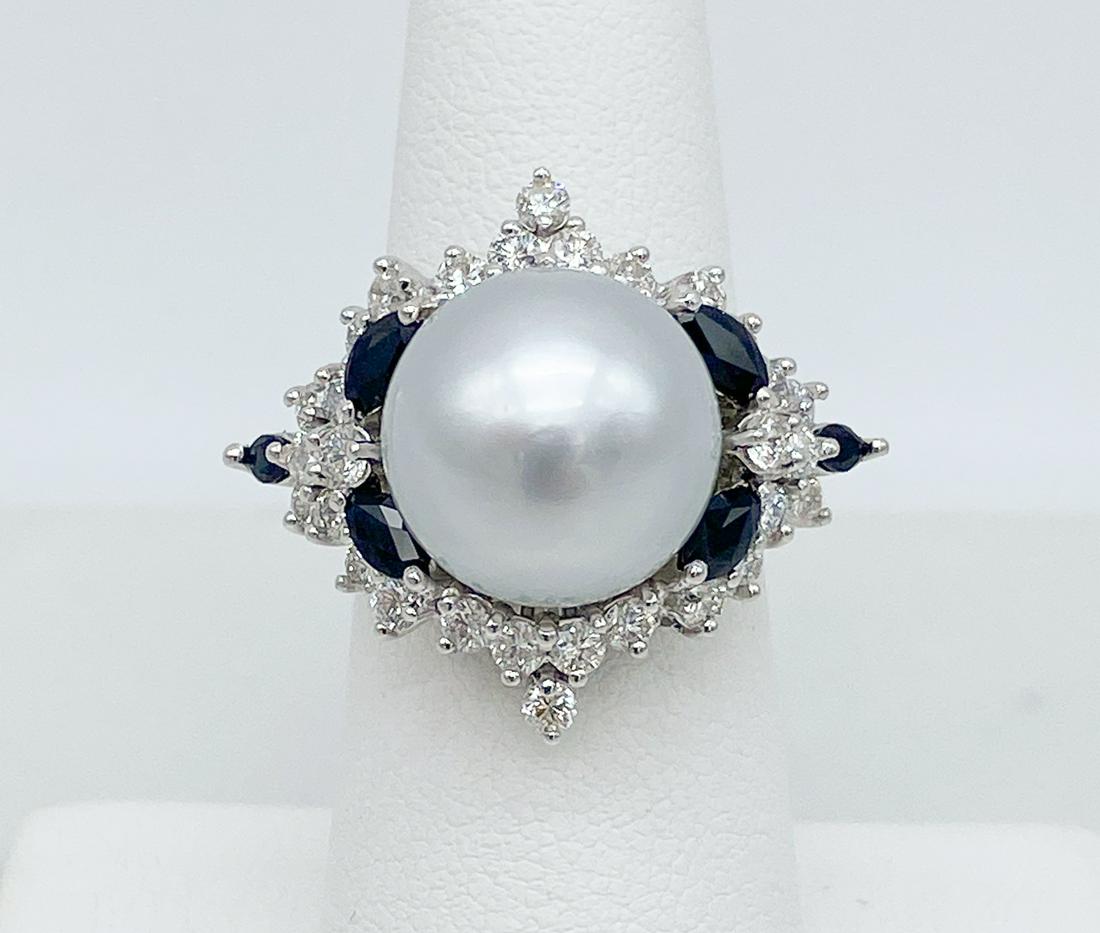 GIA South Sea Pearl, Sapphire And Diamond Ring (1 of 7)