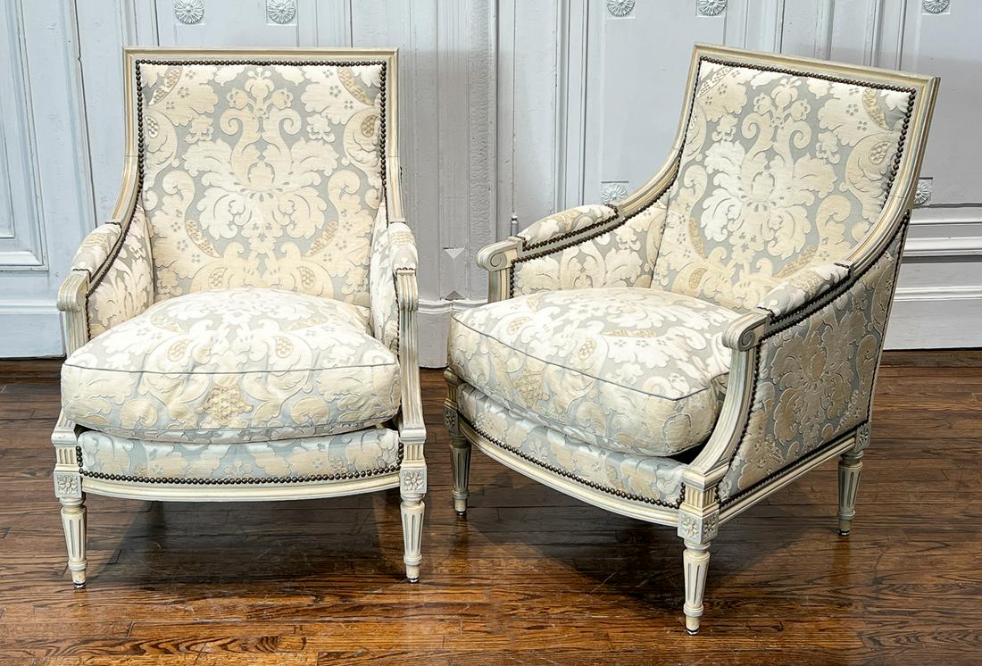 Pair Louis XVI Style Bergere Armchairs (1 of 7)