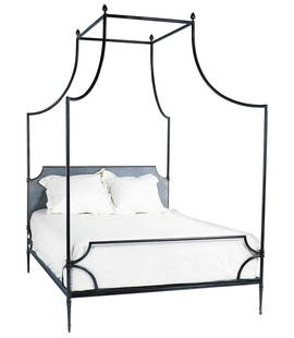 Niermann Weeks Loire Iron Canopy Bed: King Size Designer Bed From Niermann Weeks With Pineapple Finials Atop Posts. Headboard 45.5h X 79w Inches, Footboard Height 27 Inches, Overall Height Including Canopy 94 Inches. Under Bed Clearance A