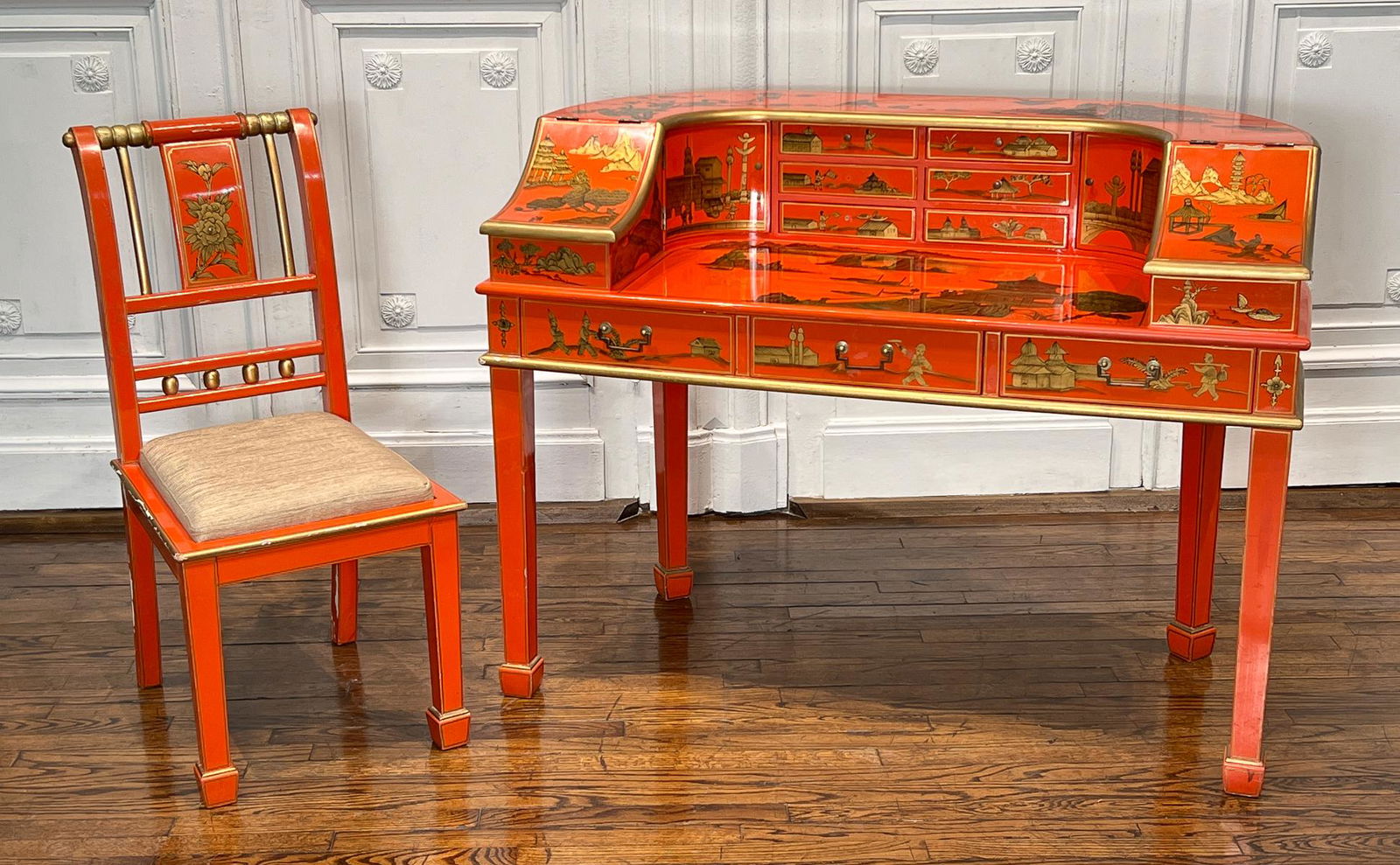 Vintage Pompeii Red Lacquer Carlton Desk & Chair (1 of 15)