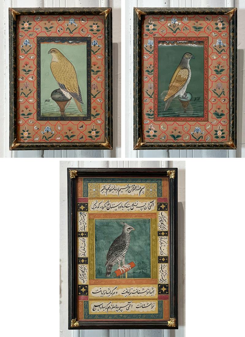 Three Indo Persian Mughal Falcon Paintings (1 of 12)