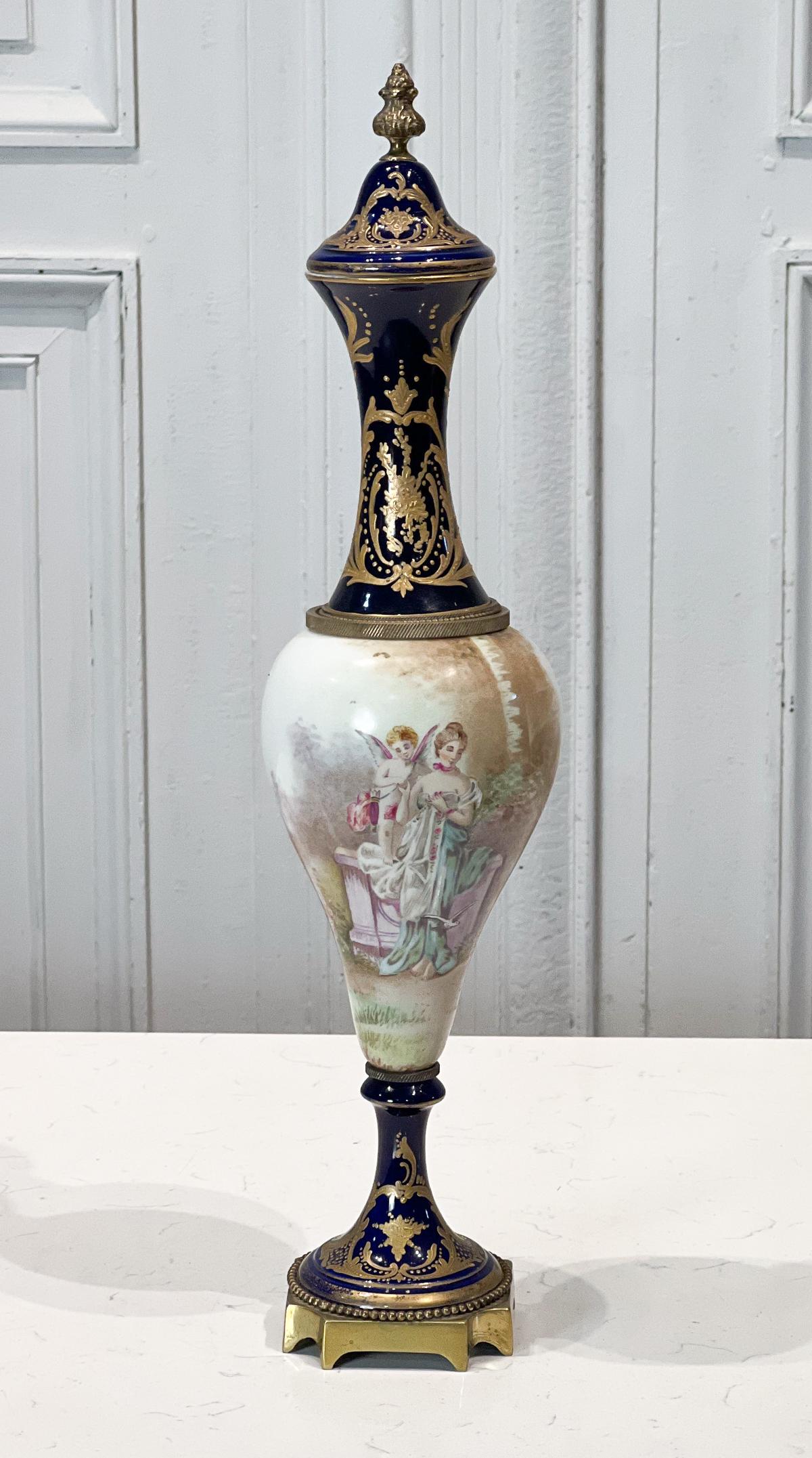 Sevres Style Porcelain Lidded Vase (1 of 9)