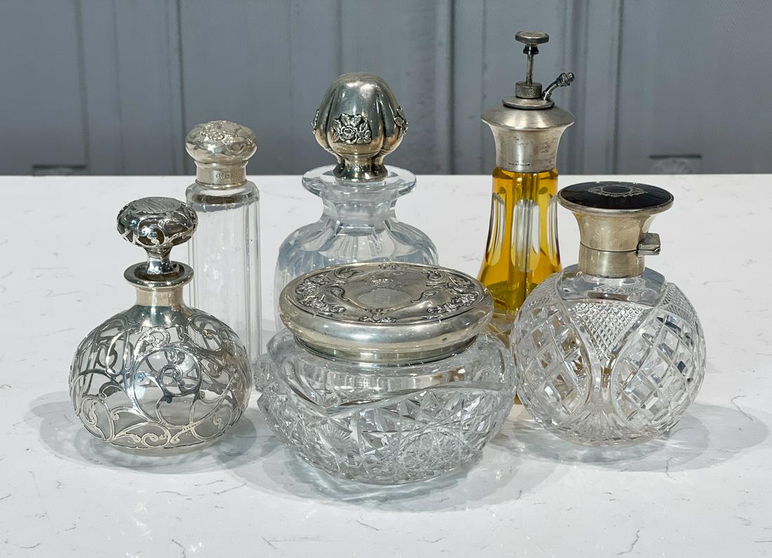 Six Sterling Silver & Crystal Toilette Items (1 of 6)