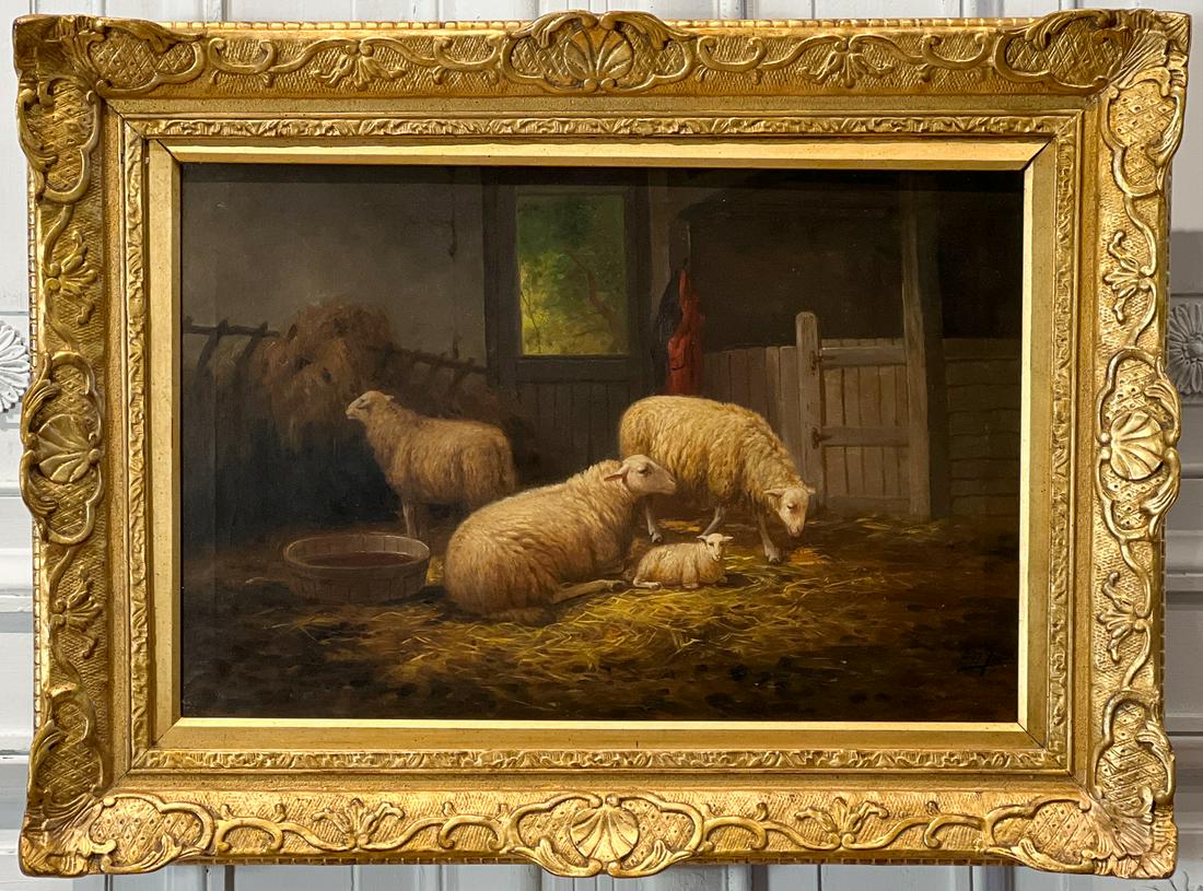 Sheep In Barn Oil On Canvas Painting (1 of 8)