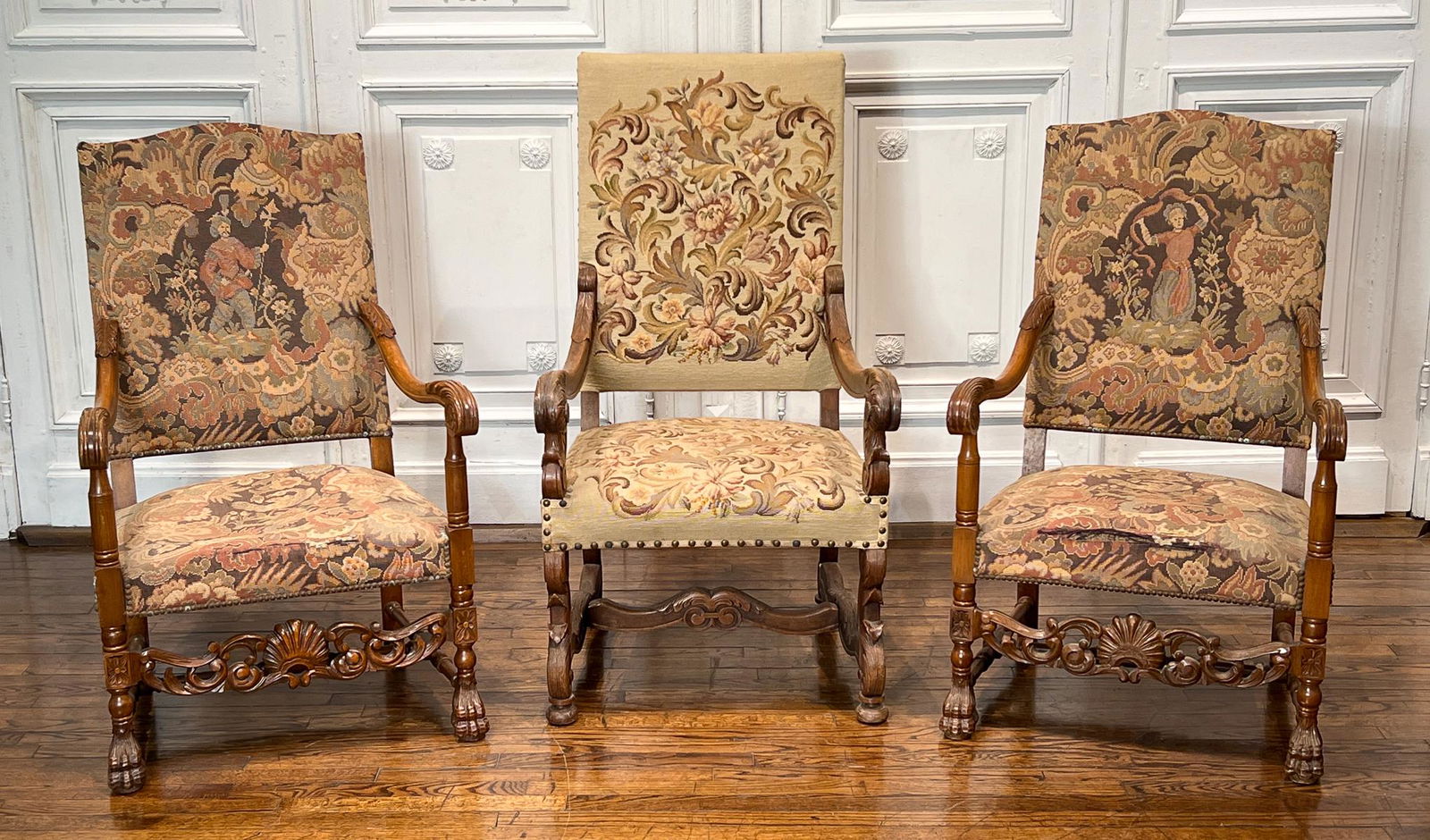 Three Antique Louis XV Style Oak Armchairs (1 of 8)