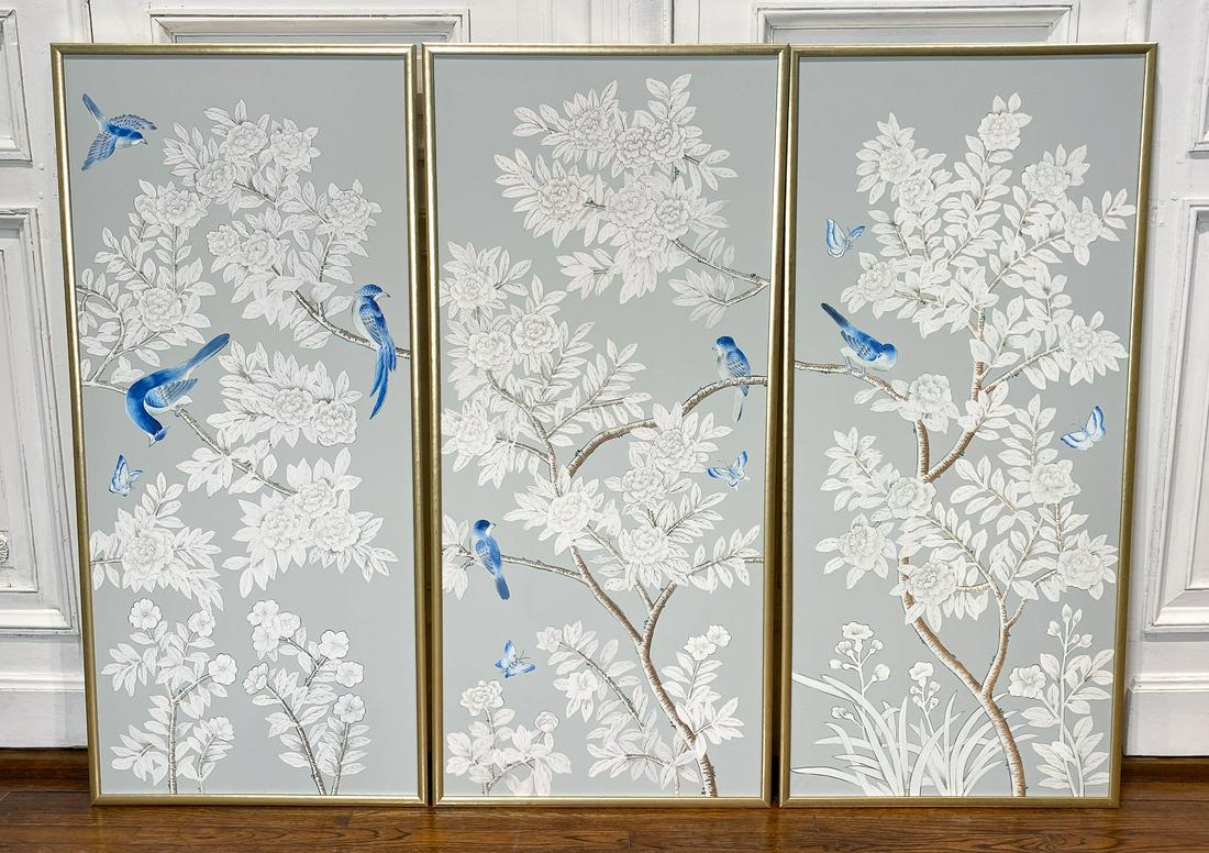 Chinoiserie Style Triptych Painting (1 of 5)