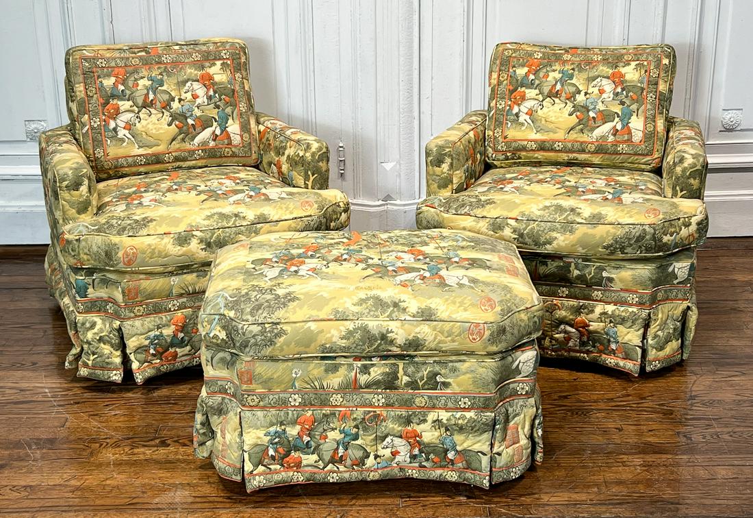Pair Club Armchairs And Ottoman (1 of 10)