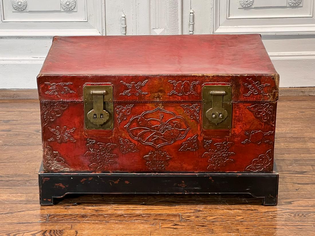 Vintage Chinese Tooled Leather Trunk (1 of 9)