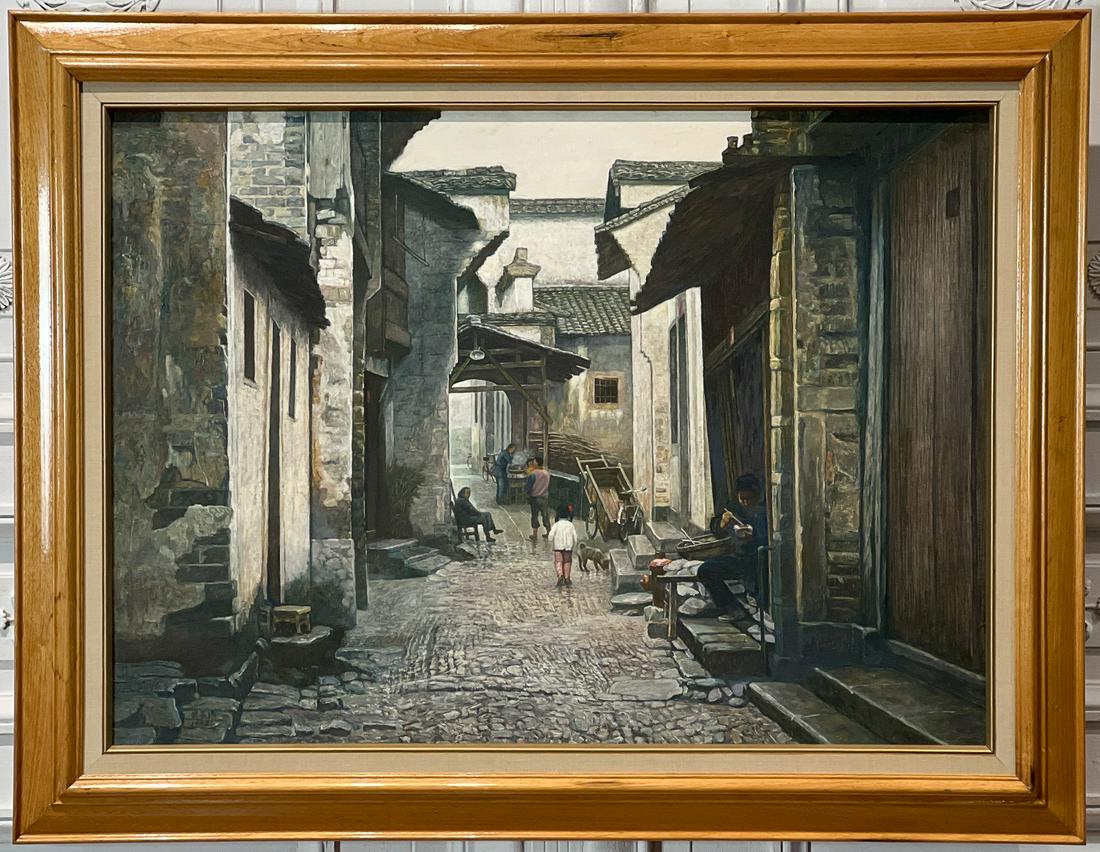 Wu Yin-yan, Chinese, Born 1936, Painting: Old Town Yuliang, A Historic Port Village In China, 1992, Oil On Canvas, Signed And Dated Lower Left, Documentation And Exhibition History Verso, Framed 37 X 47.5 X 37 X 2 Inches, Overall In Frame. Se