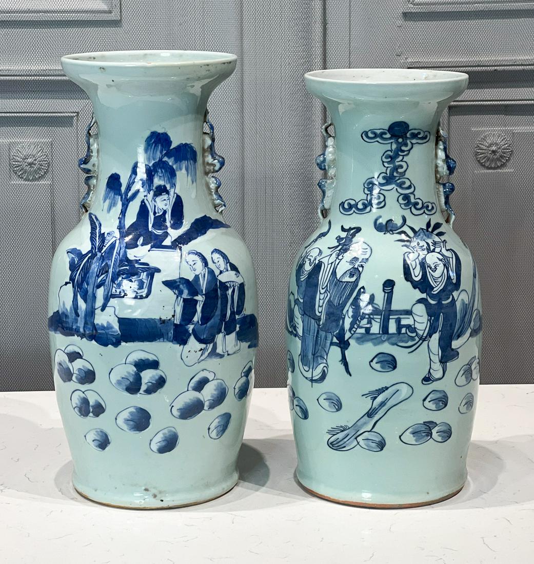 Pair Chinese Celadon And Blue Vases (1 of 11)
