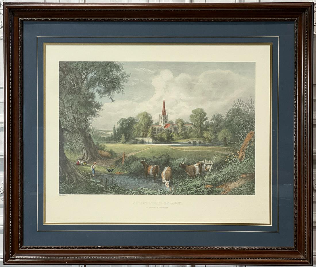 Stratford Of Avon Birthplace Of Shakespeare: 20th Century, Photogravure By James Duthie, Matted And Framed, Overall 34.5 X 40 X 2 Inches, Small Dents To Frame. See Photos For Condition.