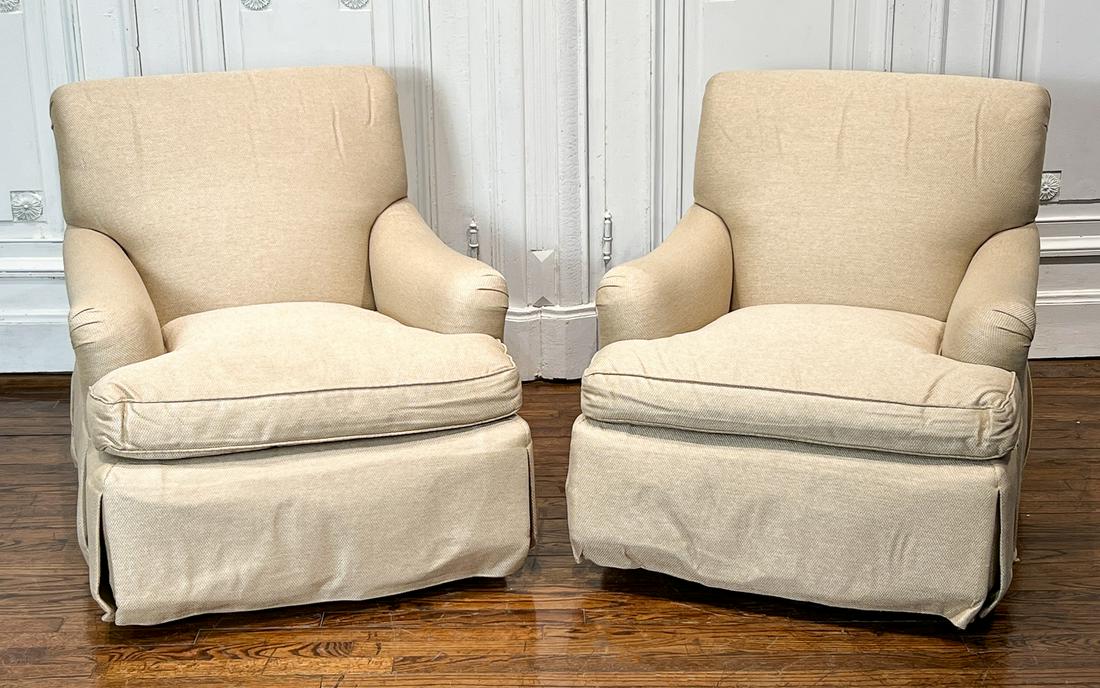 Pair Tan Upholstered Swivel Club Chairs (1 of 10)