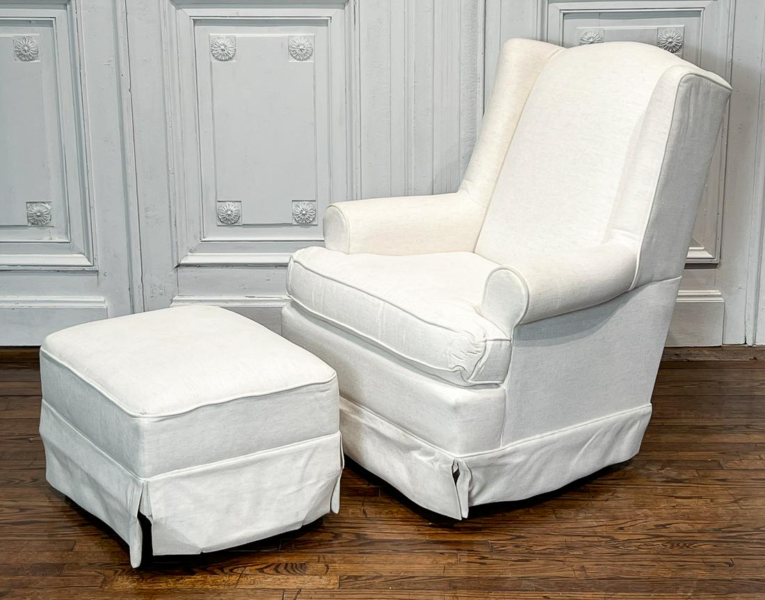 White Upholstered Glider Chair And Ottoman (1 of 9)