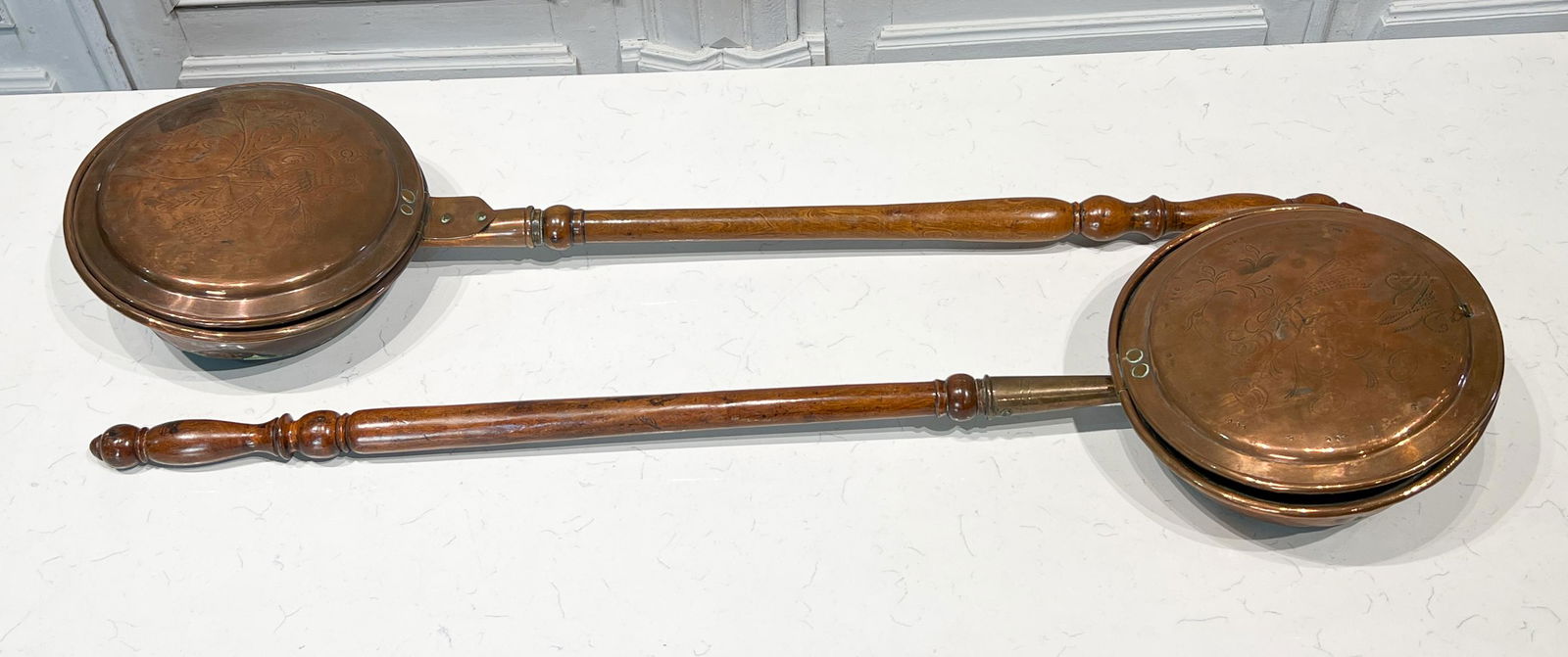 Pair George III Copper Warming Pans (1 of 5)