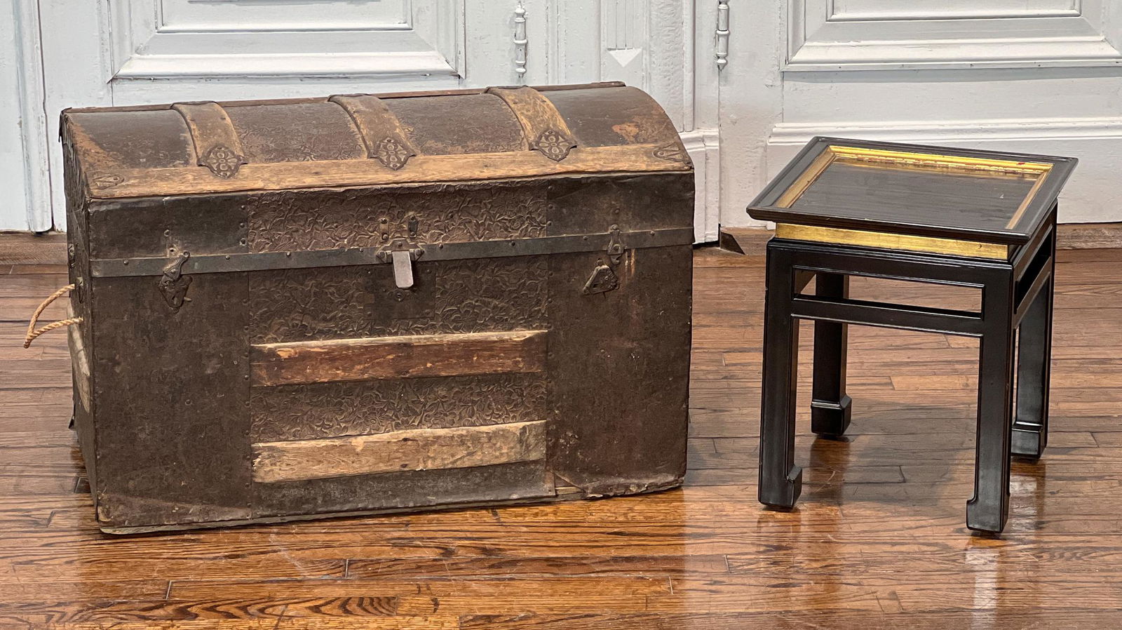 Antique American Tin Dome Trunk & Side Table (1 of 9)