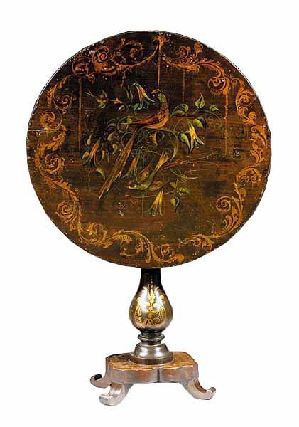 19th c. Continental hand painted tilt top table: Measurements: 29.5w x 28.5h