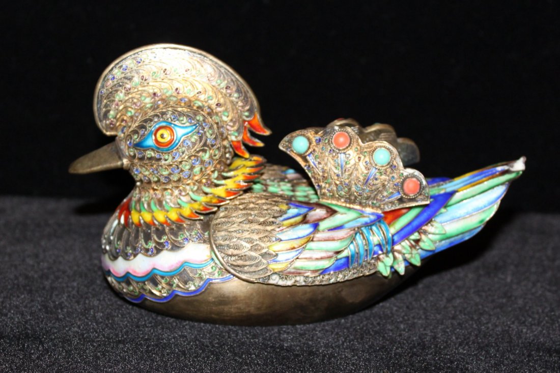 Oriental Champleve and enameled duck: Oriental Champleve and enameled duck