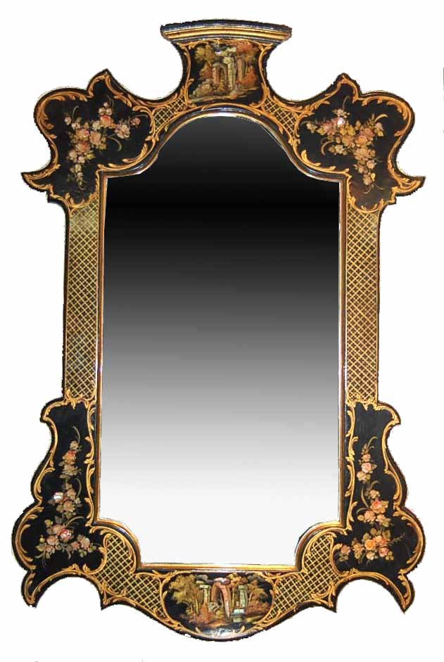 Decorative Parisian Oriental Style Mirror: Hand Painted (early 20th c.) Measurements: 30w x 48h