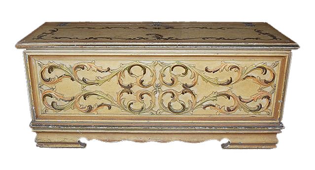 19th c. Italian Carved and Polychromed Trunk: Measurements: 48w x 18d x 21h